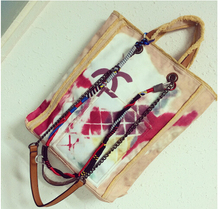 2014 fashion catwalks famous brand LOGO graffiti canvas shoulder bag women’s handbag tote chain bag  3 colors