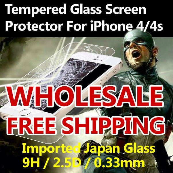 High Quality Whole Price 10 PCS for iPhone 4S Tempered Glass Screen Protector Japanese Asahi Glass