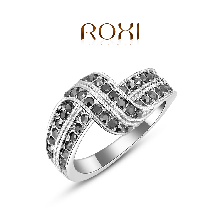 Wholesale Roxi Fashion Accessories Jewelry Gold Plated Austria Crystal Double Line Black CZ Diamond Love Gift