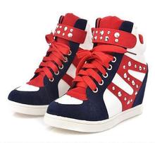 2014 New Female Fashion Sneakers Mixed Colors High top Wedage High Heels Shoes Running Shoes Casual