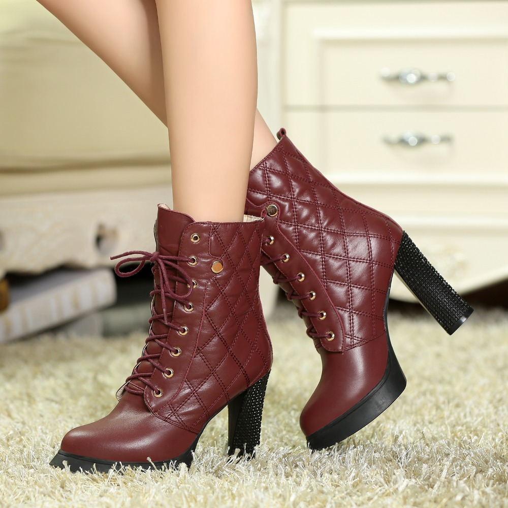 Wholesale womens mid calf boots genuine leather fashion boots for ladies womens Autumn Spring solid short