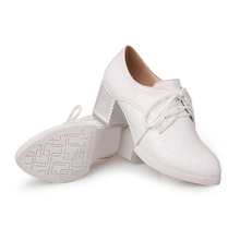 Microfiber PU leather black white Women wedding Pumps New 2014 Autumn ladies lace up work round
