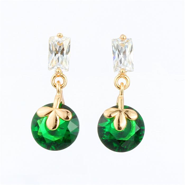 18K Yellow Gold Plated Green Emerald Round Cupid Cut Cubic Zirconia CZ Drop Dangle Earring Fashion