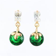 18K Yellow Gold Plated  Green Emerald Round Cupid Cut Cubic Zirconia CZ Drop Dangle Earring Fashion Jewelry For Girls Womens