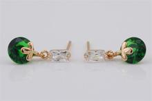 18K Yellow Gold Plated Green Emerald Round Cupid Cut Cubic Zirconia CZ Drop Dangle Earring Fashion