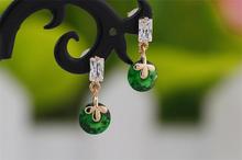 18K Yellow Gold Plated Green Emerald Round Cupid Cut Cubic Zirconia CZ Drop Dangle Earring Fashion