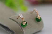 18K Yellow Gold Plated Green Emerald Round Cupid Cut Cubic Zirconia CZ Drop Dangle Earring Fashion