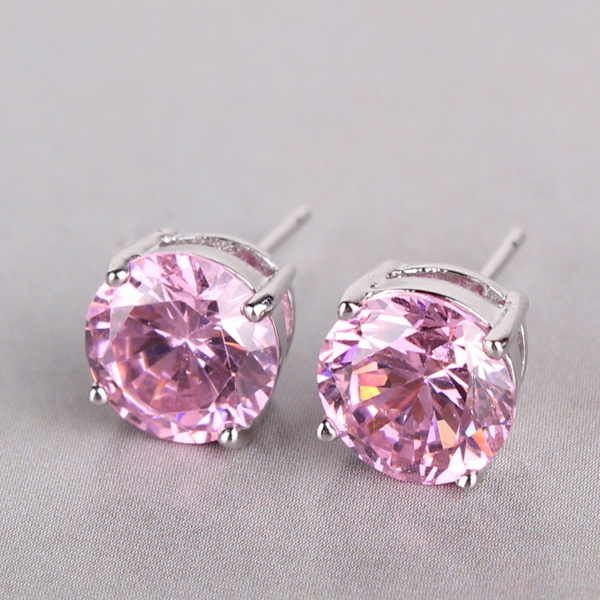 Lovely romantic pink topaz earrings 18k white gold filled earing round cut nice lady stud earring