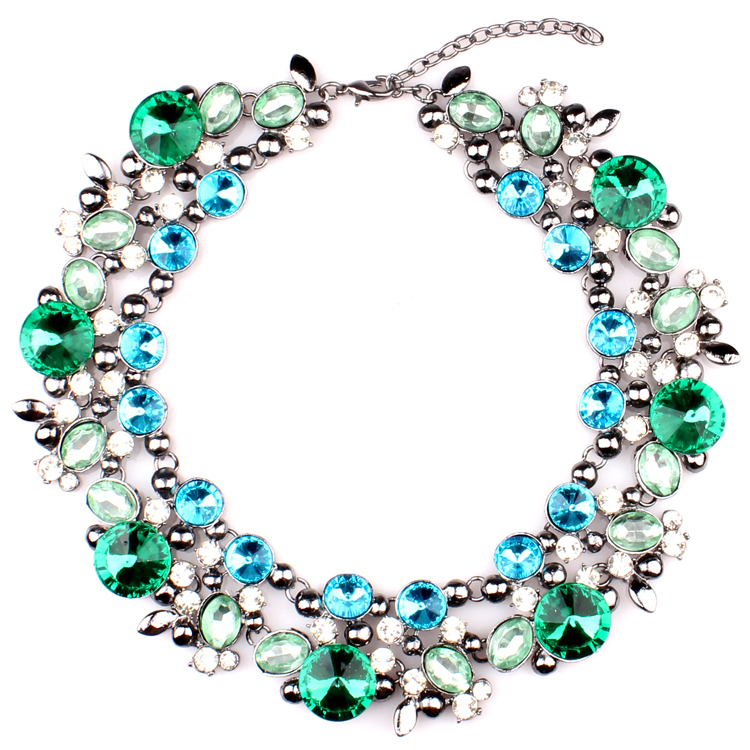 new design beautiful blue color statement necklace with crystal high quality choker necklace collar vintage jewelry