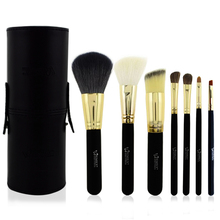 Free shipping 1 set with 7pcs black make up brushes professional high quality ornament and kits with PU cylinder of makeup