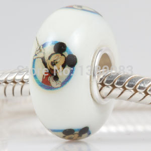 2PCS Lot Lampwork Glass Beads Painted Mickey European Largehole Jewelry fit Pandora Style DIY Charms Bracelets