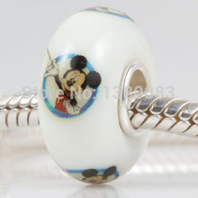 2PCS/Lot ! Lampwork Glass Beads Painted Mickey European Largehole Jewelry fit Pandora Style DIY Charms Bracelets