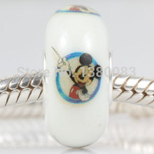 2PCS Lot Lampwork Glass Beads Painted Mickey European Largehole Jewelry fit Pandora Style DIY Charms Bracelets