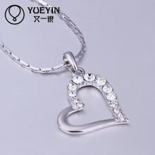 N486 Wholesale Nickle 18K Real Gold Plated Side Way Heart Half Crystal Pendant Jewelry Free Shipping