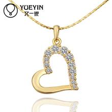 N486 Wholesale Nickle 18K Real Gold Plated Side Way Heart Half Crystal Pendant Jewelry Free Shipping