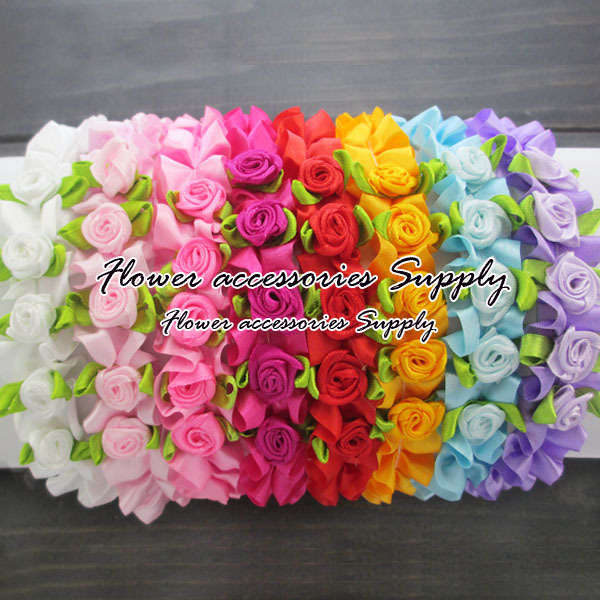 Free Shipping20pcs lot1CM Width Rosette Rose Flower Headbands Plastic Hair Band Princess Grosgrain Ribbon Headband Flowers