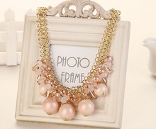 Pink crystal big pearl necklace/korean designer jewerly women 2014 wedding accessories wholesale/bijouterie/colar perola/joyas