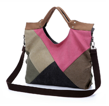 Fashion patchwork canvas bag handbag women s handbag 2014 women s shoulder bag messenger bag free