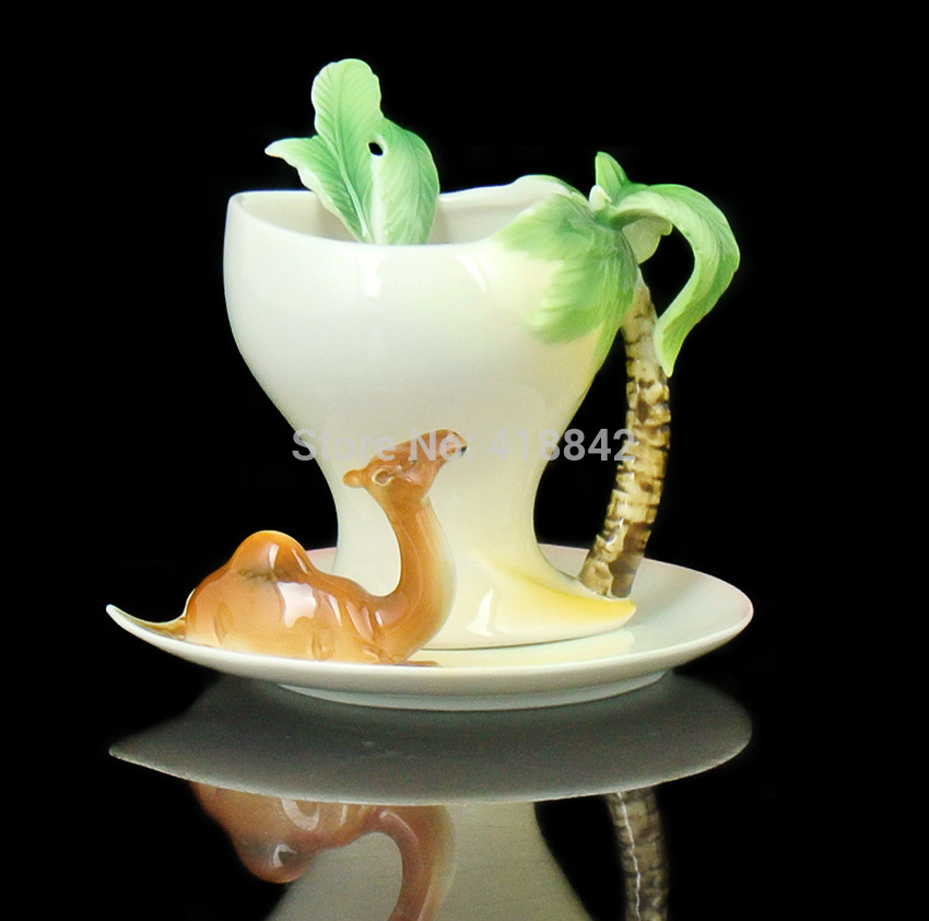 Elegant llama Porcelain Tea Coffee Set 1Cup 1Saucer 1Spoon Christmas Gift