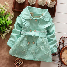 Free shipping fashion kids cotton coat girl Double breasted lace jackets outerwear