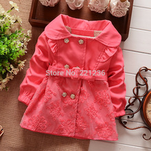 Free shipping fashion kids cotton coat girl Double breasted lace jackets outerwear