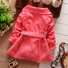 Free shipping fashion kids cotton coat girl Double breasted lace jackets outerwear