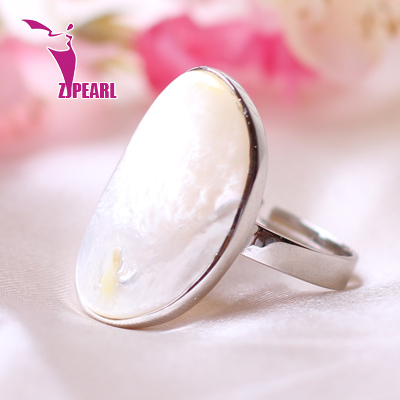 ZJPEARL Pearl Rings White Freshwater Pearl Round AAA Good Luster 925 Sterling Silver Fine Jewelry Free