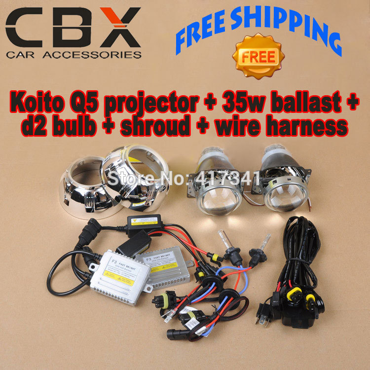 Car Headlight H4 Koito Q5 Hid Bi Xenon Projector Lens Kits 35W D2H HID Xenon Bulb