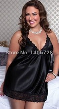 Deep V collar Satin Robe temptation T417 Plue Big Size Sexy Lingerie Lace Underwear nightgown Women
