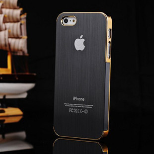Hot Sale Brushed Metal Aluminum Cover Case For iPhone 5 5S with gold silver side Skin