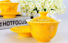 Jingdezhen town porcelain tea set made in China pottery gaiwan ceramic lid cup saucer floral design
