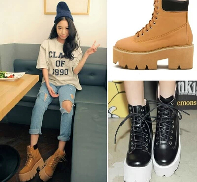 Free shipping 2014 Sty nda spring and autumn platform boots lacing straps punk high heeled martin