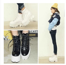 Free shipping 2014 Sty nda spring and autumn platform boots lacing straps punk high heeled martin