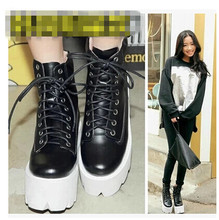 Free shipping 2014 Sty nda spring and autumn platform boots lacing straps punk high heeled martin