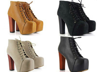 2015 Women Ankle Motorcycle Boots Platform High Heels For Women Lace Up Martin Boots Autumn Winter