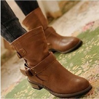 women Boots female spring and autumn fashion women’s martin boots flat vintage buckle motorcycle boots 2 colors Free shipping