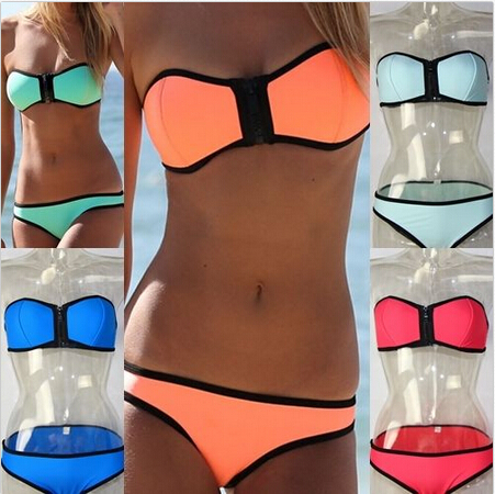 1 set Women Sexy Push Up Padded Zipper Bra Swimwear Swimsuit Bikini Set 6 Colors H2301
