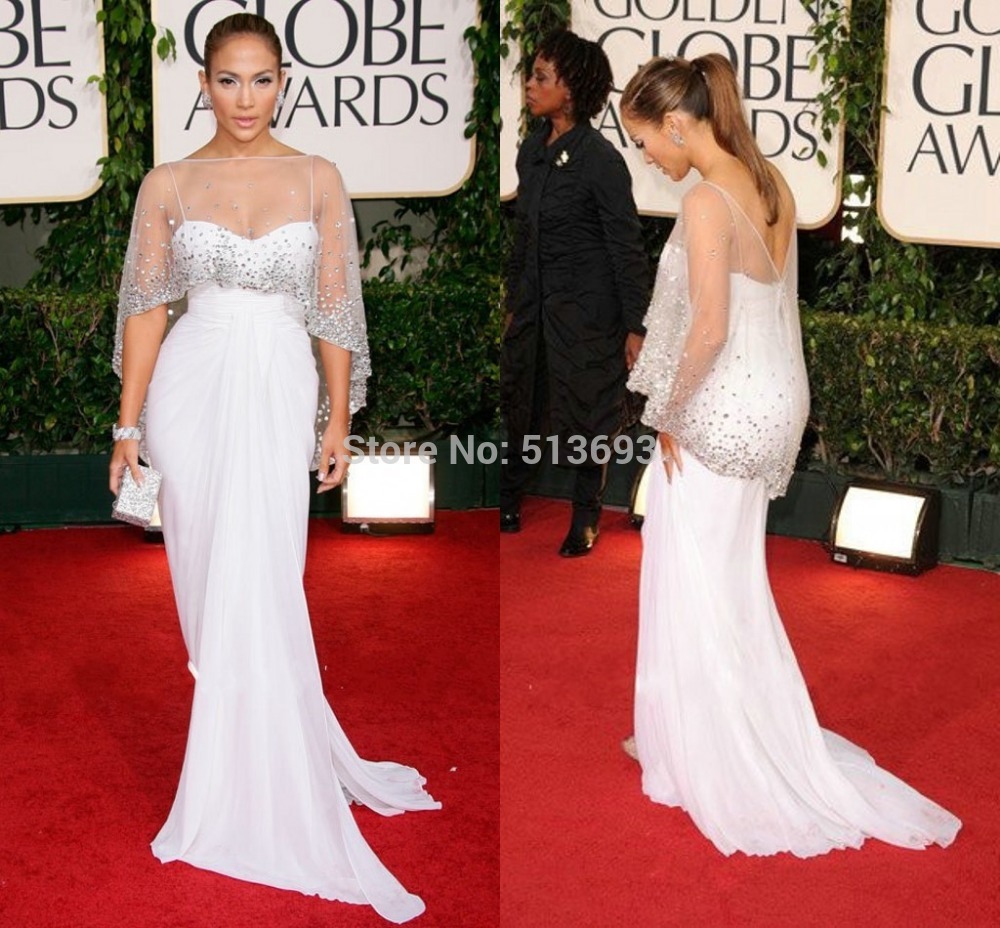White Hollywood Celebrity Dress with Crystal and Jacket Chiffon ...