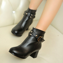 Free Shipping 2014 New Women Pumps European PU leather boots ladies high heel fashion Motorcycle boots