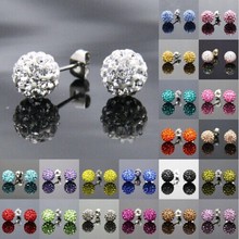 Free Shipping 19 Color 10MM New Shamballa Earrings Micro Disco Ball Shamballa Crystal Stud Earring For Women Fashion Jewelry
