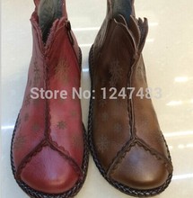 Comfortalbe Genuine Calf Leather handmade Boots National Flavor Flat Style Shoes Bohemian fashion Casual Shoes Flast