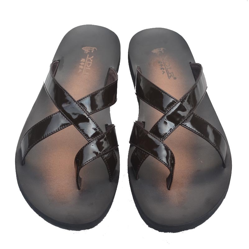 Brown Soft Patent Leather Mens Sandals Men Slippers PU Man Flip Flops ...