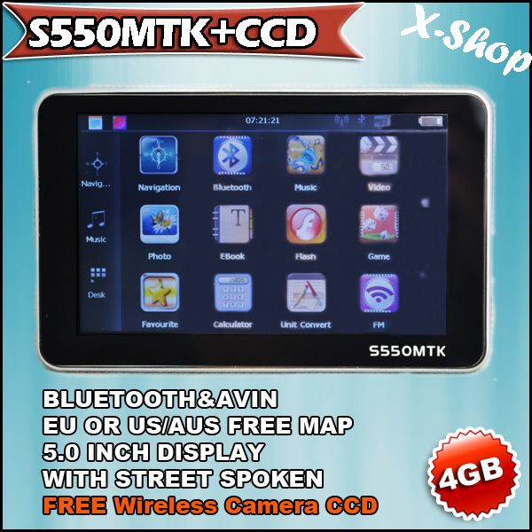 X SHOP S550MTK CCD Gps navigator 5 inch Bluetooth 128MB RAM 4GB MAP Wireless camera MTK