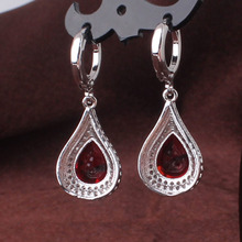 Woman favorable design earrings women 18k white gold filled drop earrings garnet topaz brand dangle earrings
