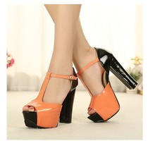2014 Hot Sale High Quality Casual Eye-cathcing Party Queen Glitter Deign Fish Stylish T-shaped Peep Toe Block Heel Sandals