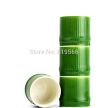 4pcs/lot Imitation Green Bamboo Porcelain Tea Cup Creative Kung Fu Tea Set Drinkware Novelty Christmas Gift Tea Lovers