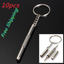 Lowest Price 10pcs High Quality 3 in 1 Screwdriver Keyring Eyeglass Glasses MOBILE PHONE Watch Repair Hand Tool FREE SHIPPING