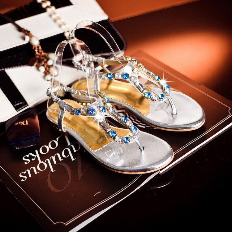 summer flowers herringbone flat shoes fashion bohemian beach stones with flat Roman wedge sandals flip for