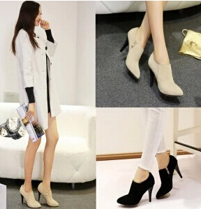 2014 new fashion women suede leather winter ankle boots zipper pointed toe boots thin high heels