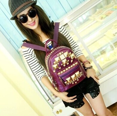 2014 new large rivet backpack female Han Banchao Travel Backpack orange double knapsack students book bag
